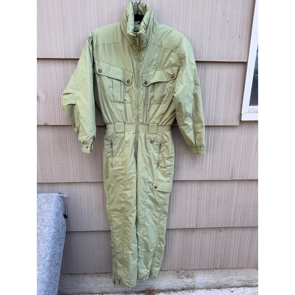 Vintage Obermeyer Womens Ski Suit Sage Green Insulated One Piece Size 10 Retro